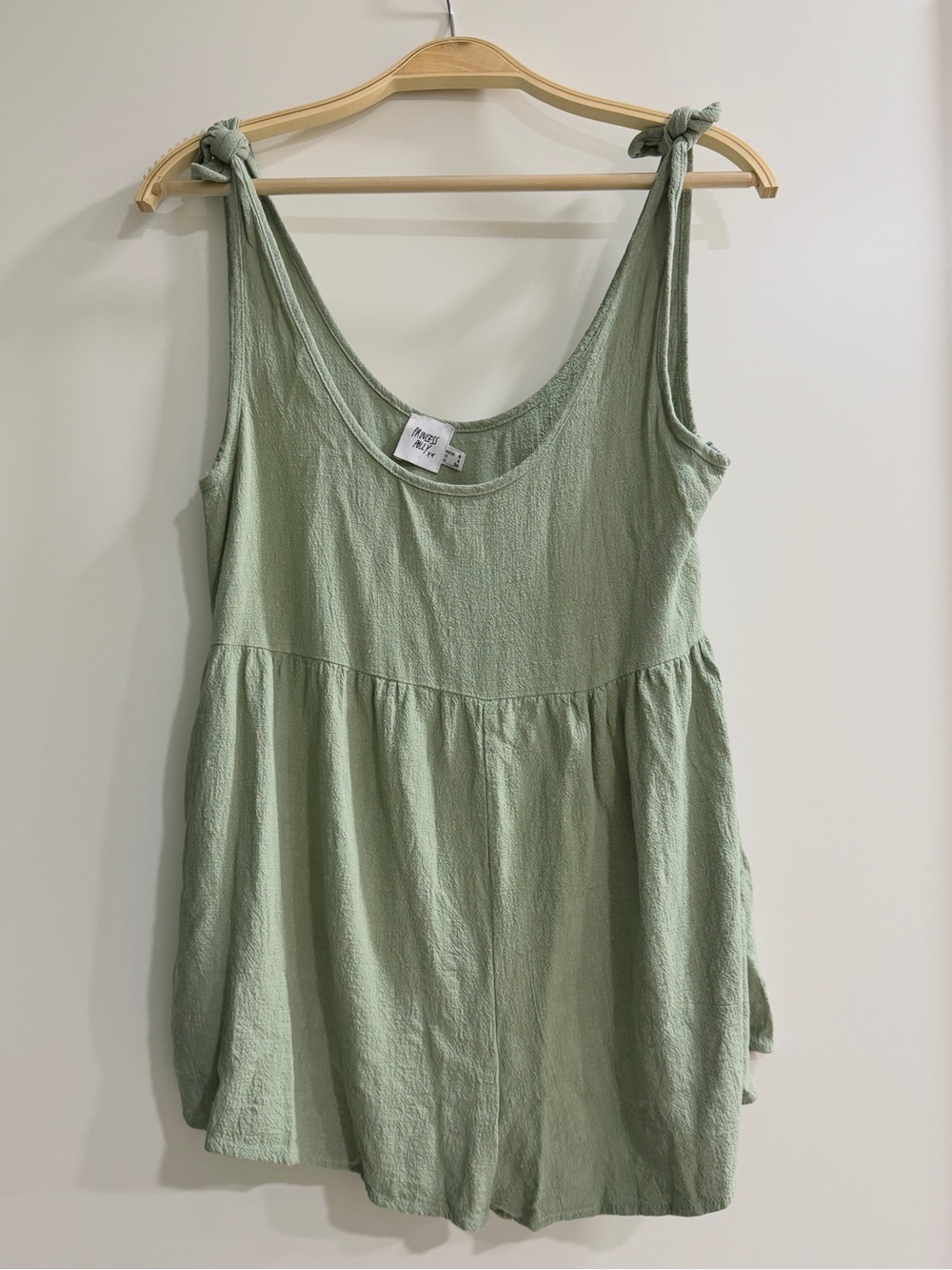 Princess Polly Sage Green Tie-Shoulder Romper Size 4